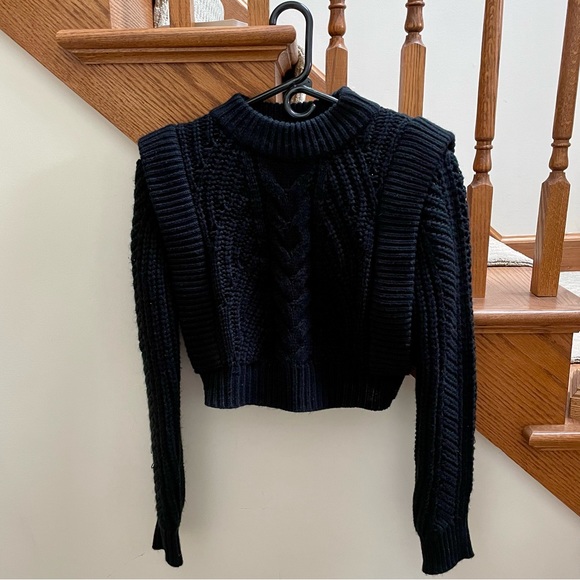 Anthropologie English Factory Cropped Bulky Knit Pull-on Sweater Black XS EUC - Picture 1 of 9